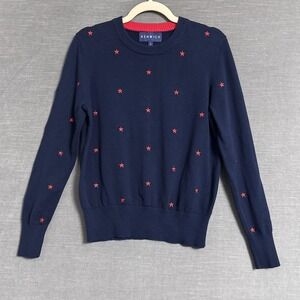 Renwick‎ Sweater Small Navy Blue Red Star Embroidered Cotton Preppy Nautical